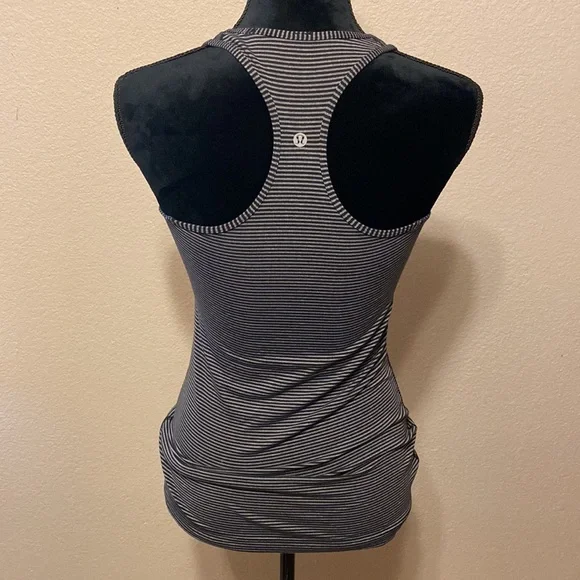 Lululemon Razorback Black and Dark Gray Striped Workout Tank w/ Bag - Picture 3 of 7